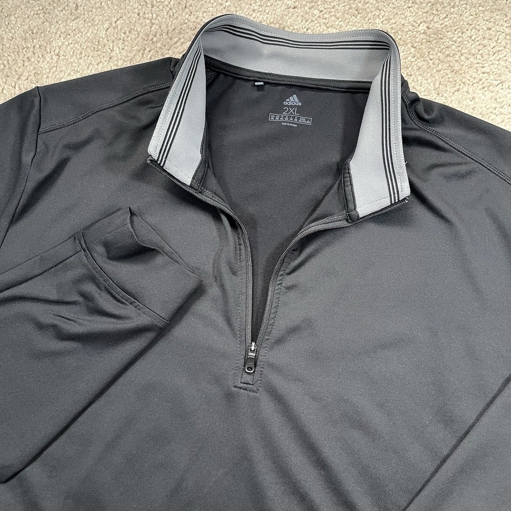 Adidas Pullover Mens 2XL Black 1/4 Zip Performance Stretch Athletic Breathable